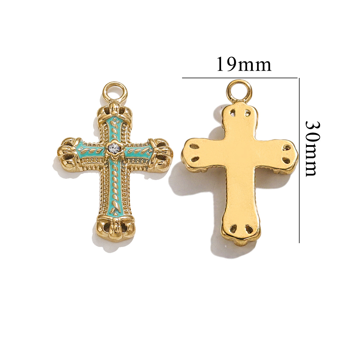 Green / 1 Piece Classic Retro Style Cross Shape Stainless Steel  Gold Color Women's Pendant Picture13